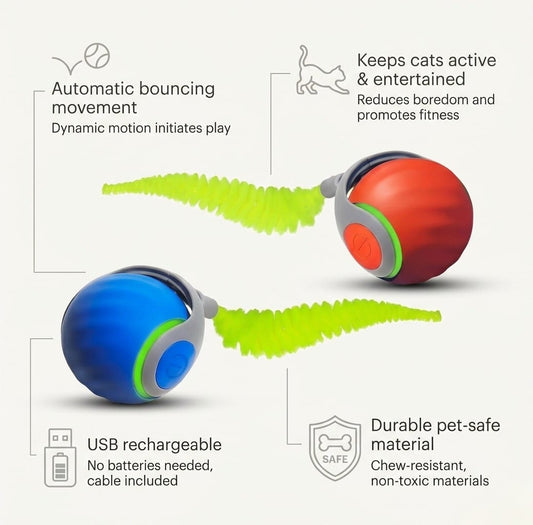 Intelligent Cat Teasing Ball with Short Tail – USB Rechargeable Interactive Toy