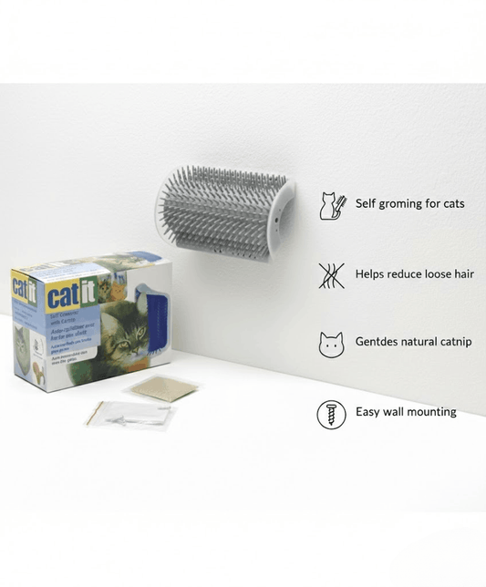 Catit product with packaging and features listed on a white background