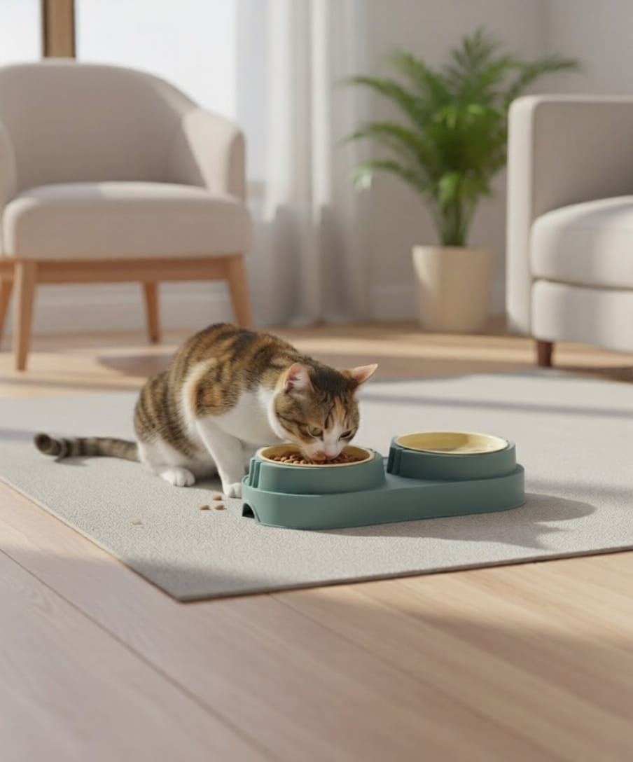 Premium Double Cat Bowl – Elevated Food & Water Bowls