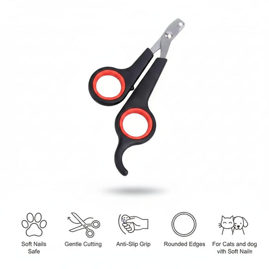 Pet nail clippers with red accents on a white background