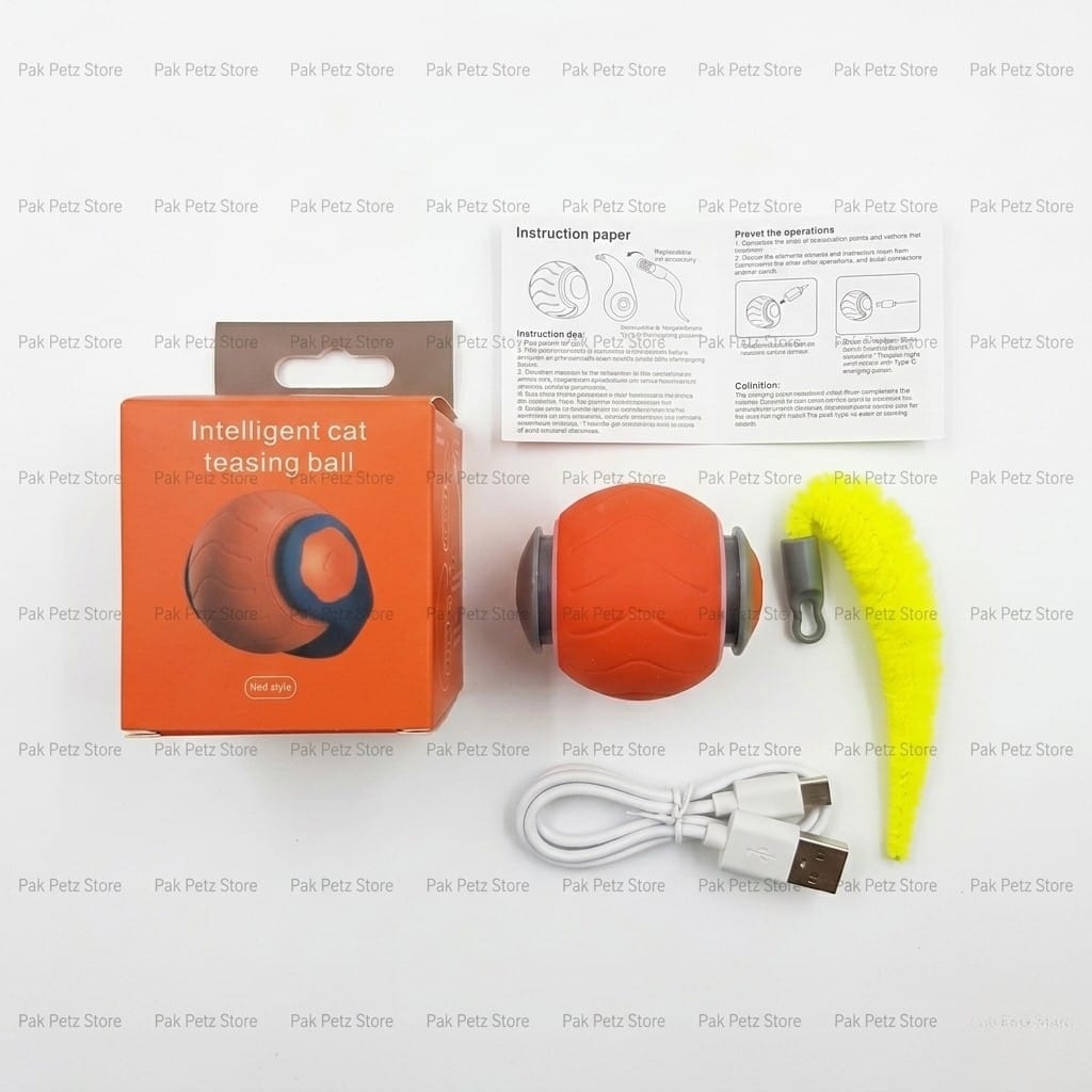 Intelligent Cat Teasing Ball with Short Tail – USB Rechargeable Interactive Toy