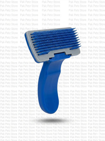 Blue pet grooming brush on a gray background with 'Pak Petz Store' branding.