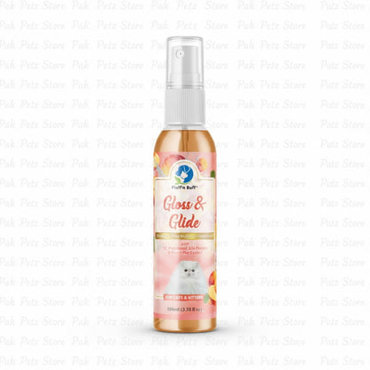 Bottle of Gloss & Glide pet product on a white background
