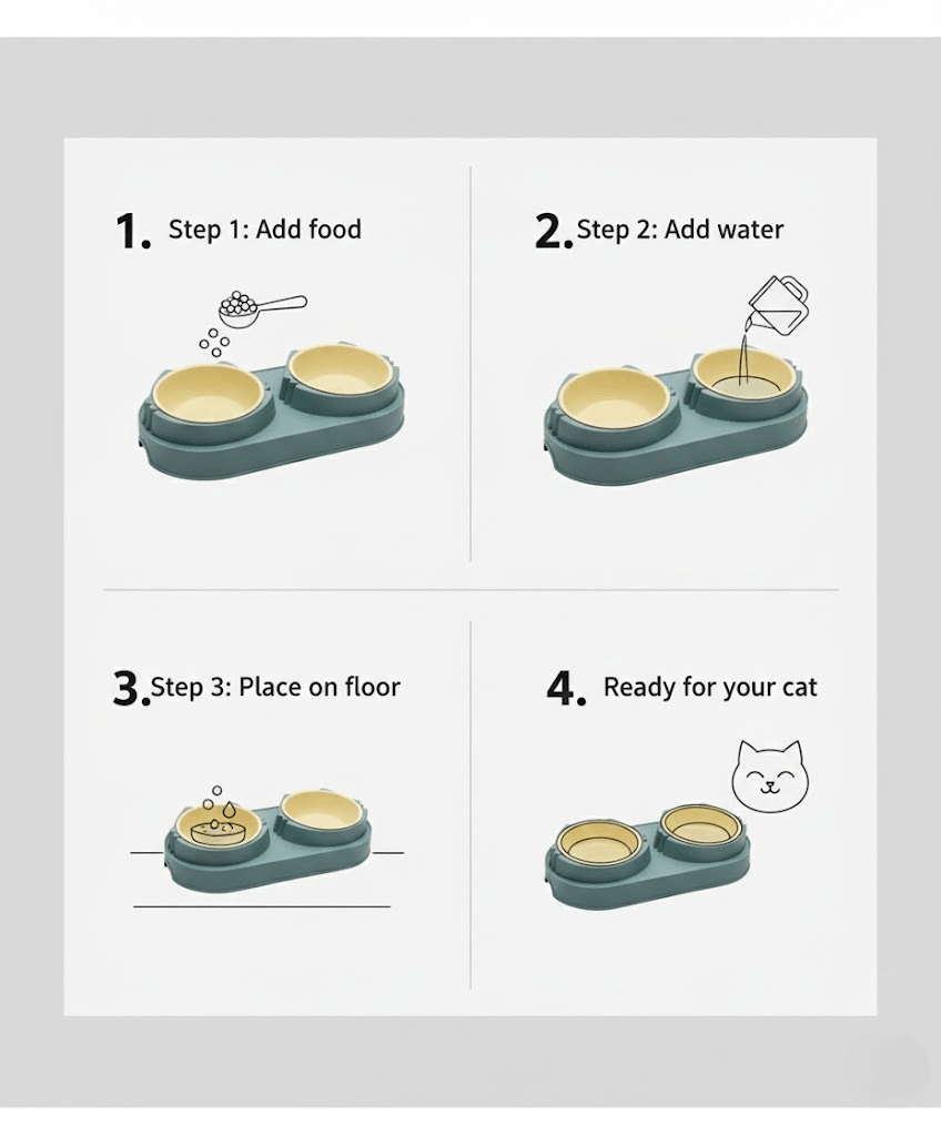 Premium Double Cat Bowl – Elevated  Food & Water Bowls