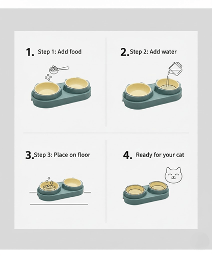 Premium Double Cat Bowl – Elevated  Food & Water Bowls