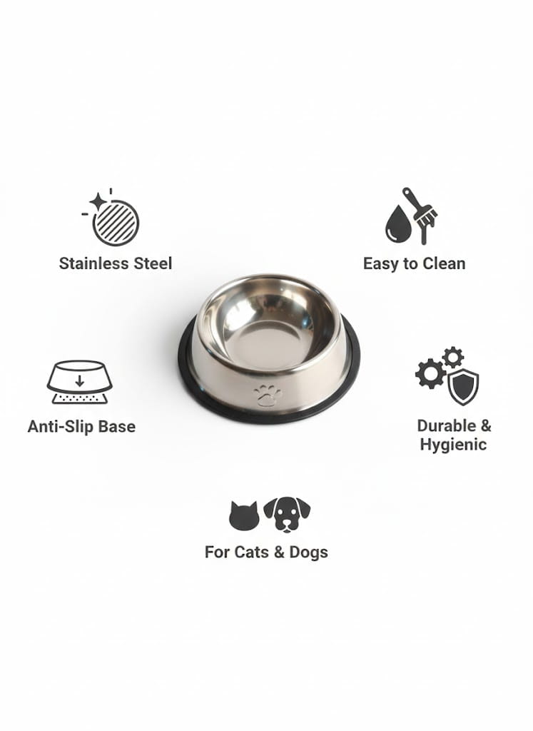 Steel Cat & Dog Bowl – Medium Size Stainless Steel Feeding Bowl