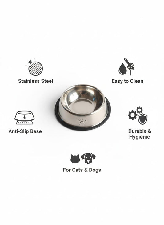 Steel Cat & Dog Bowl – Medium Size Stainless Steel Feeding Bowl