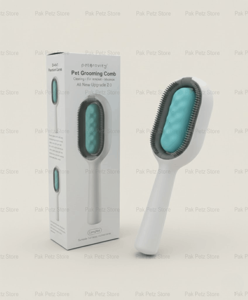 Pet grooming comb with packaging on a white background