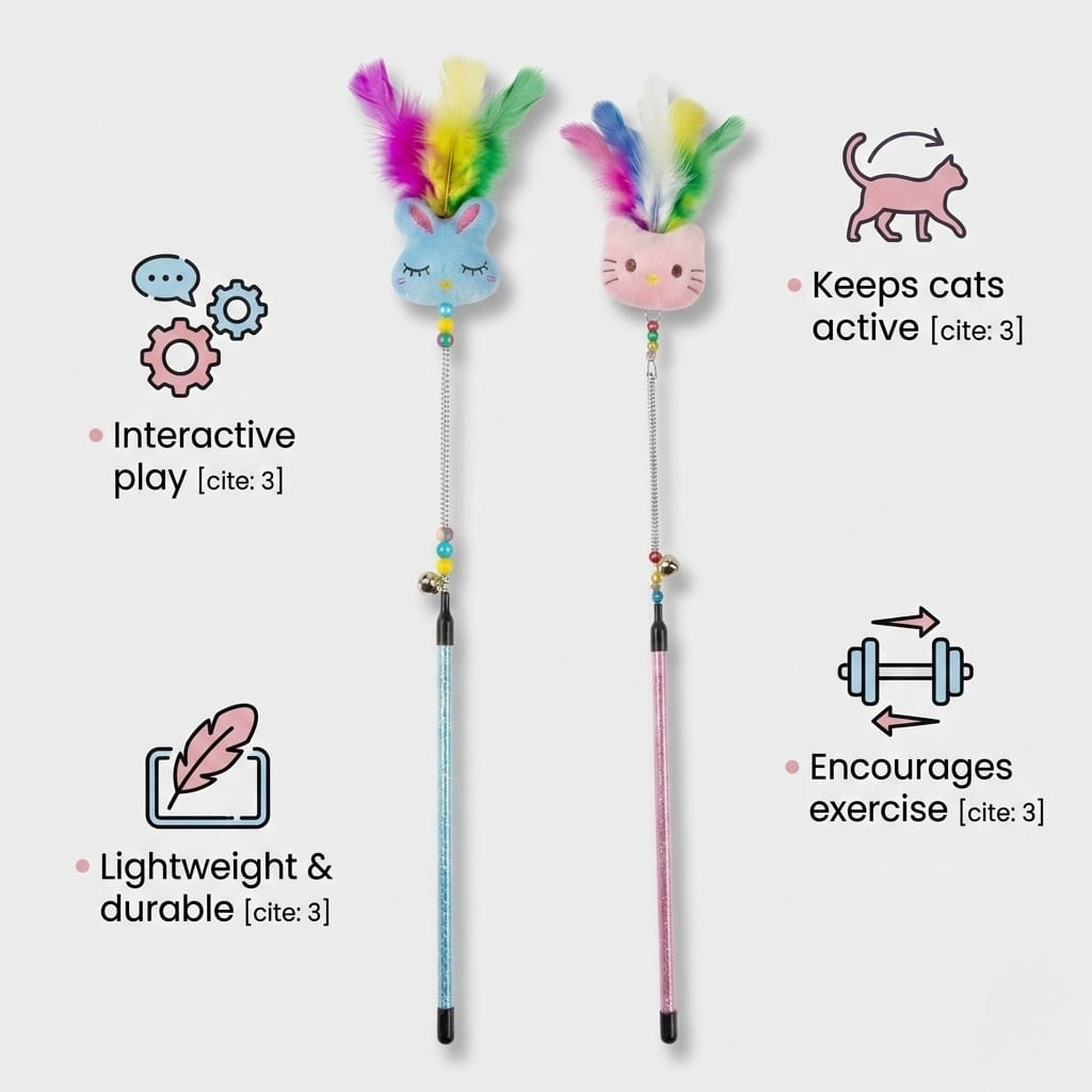 Cat Toy Stick with Feathers – Interactive Teaser Wand