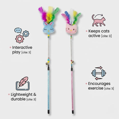 Cat Toy Stick with Feathers – Interactive Teaser Wand