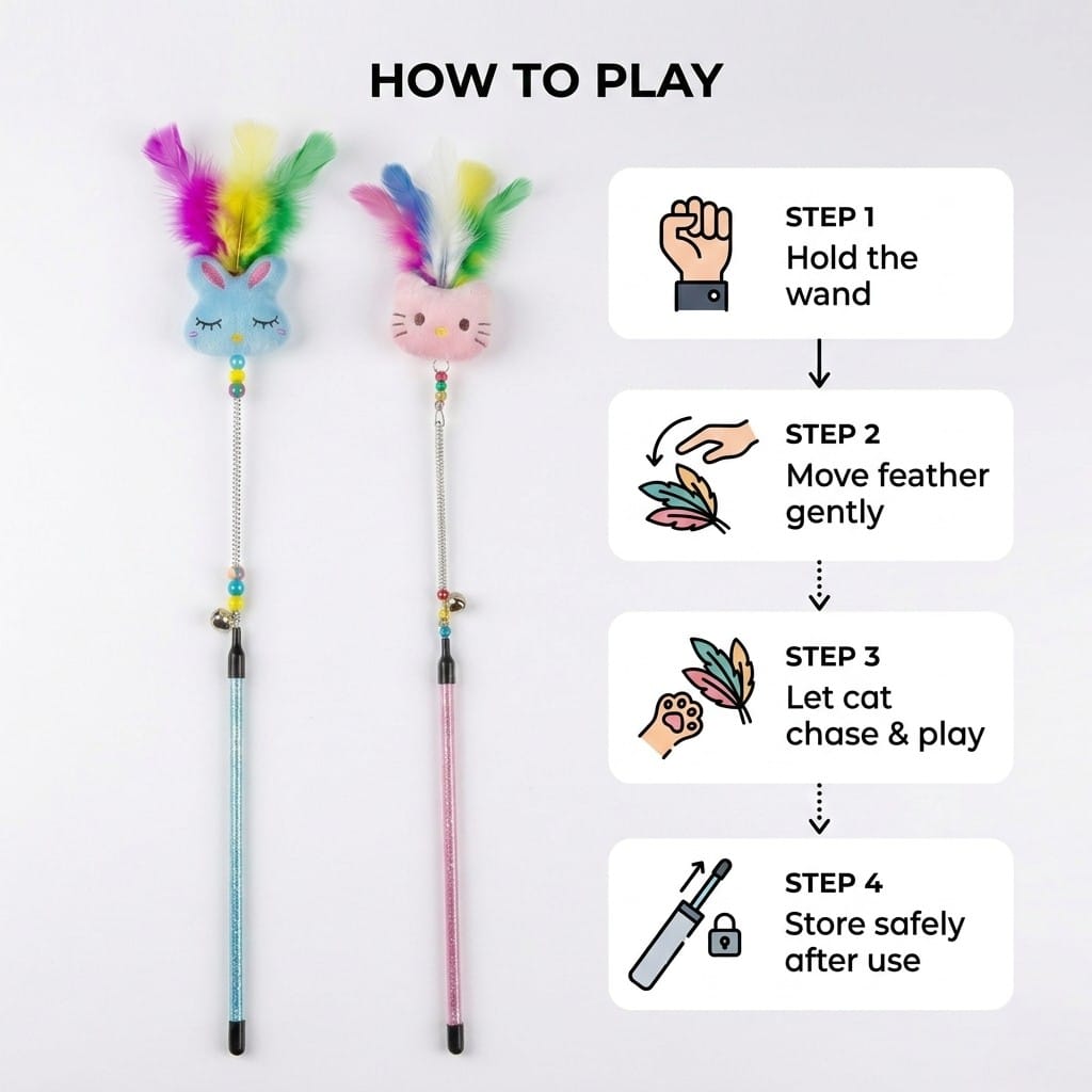 Cat Toy Stick with Feathers – Interactive Teaser Wand