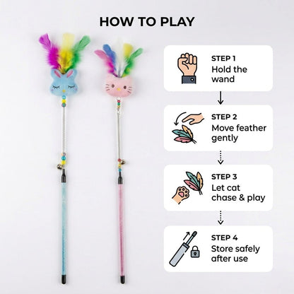Cat Toy Stick with Feathers – Interactive Teaser Wand