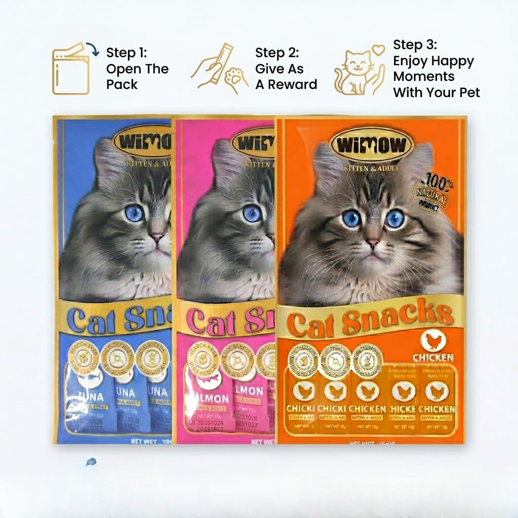 Wimow Cat Snacks – 100% Natural Treats for Kittens & Adult Cats (Chicken / Tuna / Salmon)