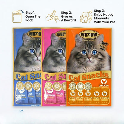Wimow Cat Snacks – 100% Natural Treats for Kittens & Adult Cats (Chicken / Tuna / Salmon)