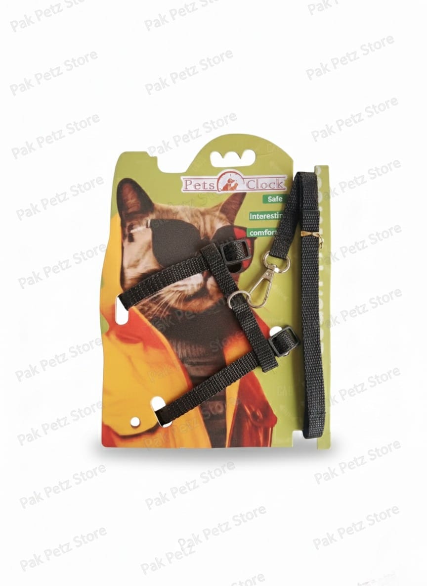 Pet Harness with Leash – Adjustable & Comfortable Walking Set - Pak Petz StoreCat harness and leash set in packaging with a cat illustration on a white background