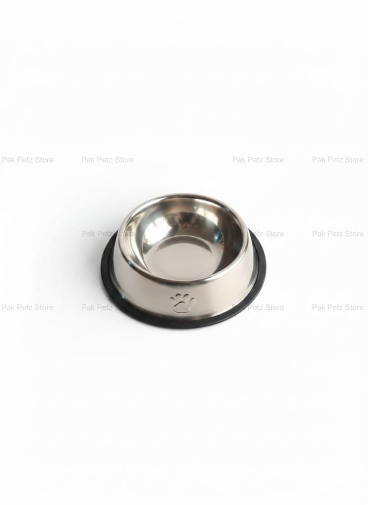 Steel Cat & Dog Bowl – Medium Size Stainless Steel Feeding Bowl - Pak Petz StoreStainless steel pet bowl with black rubber base on a white background