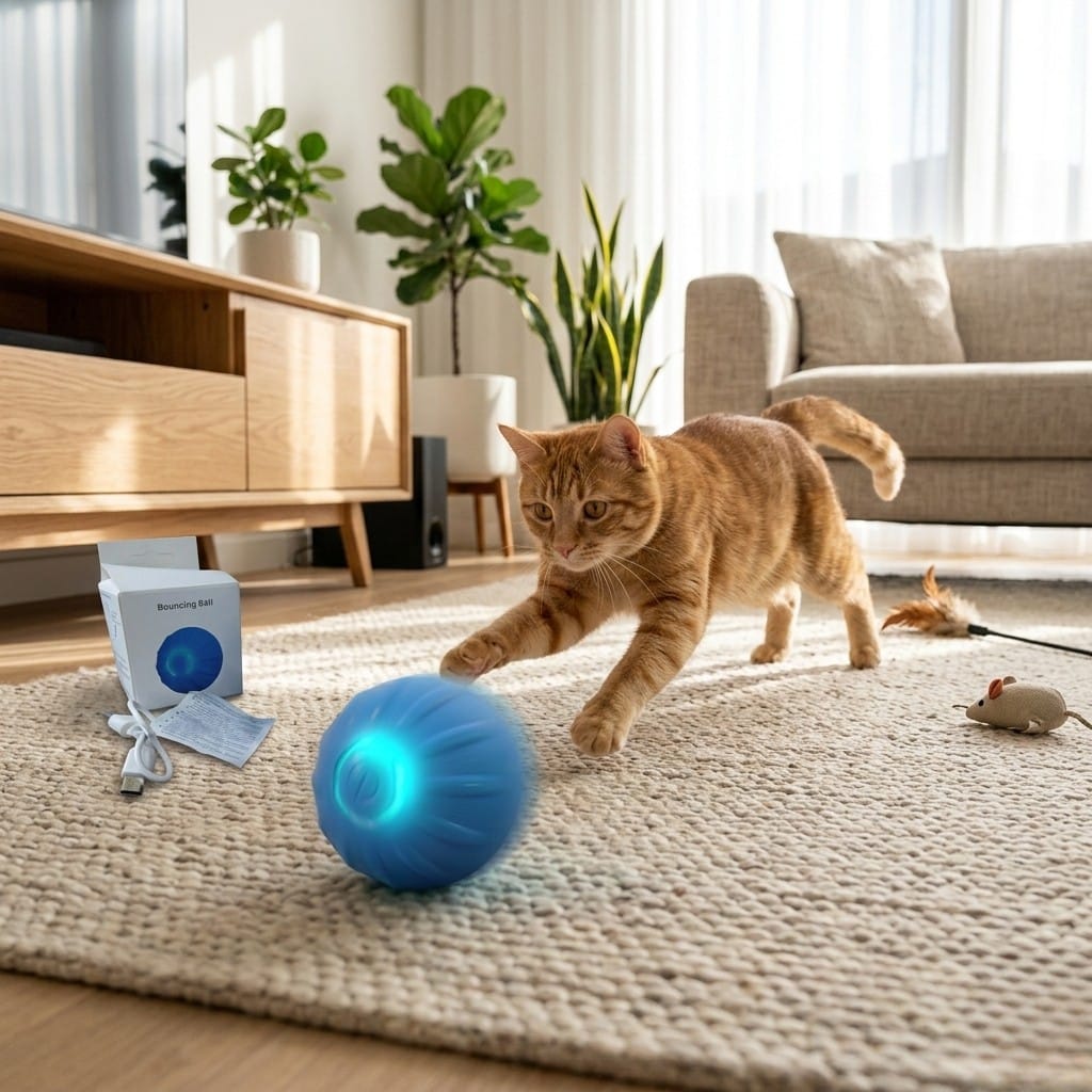 Cat Happily Play WIth Bouncing Ball