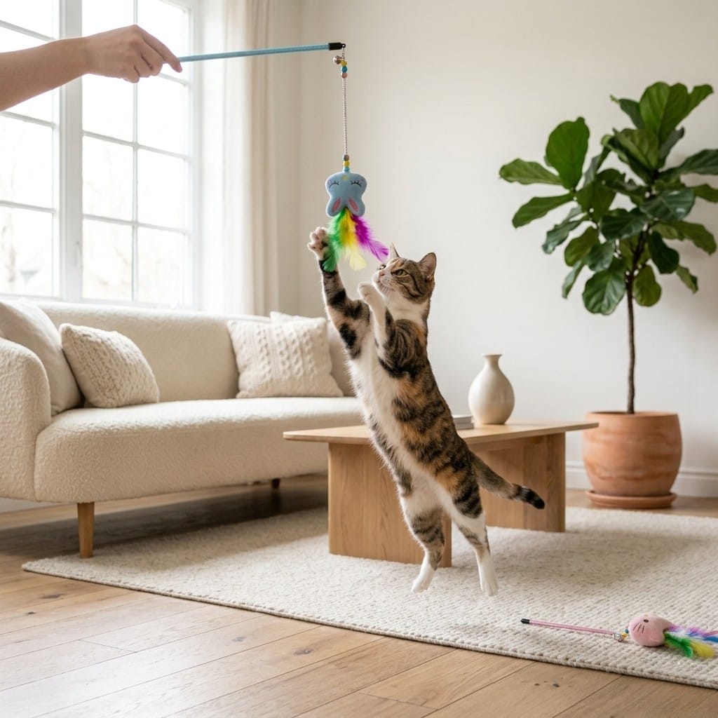 Cat Toy Stick with Feathers – Interactive Teaser Wand