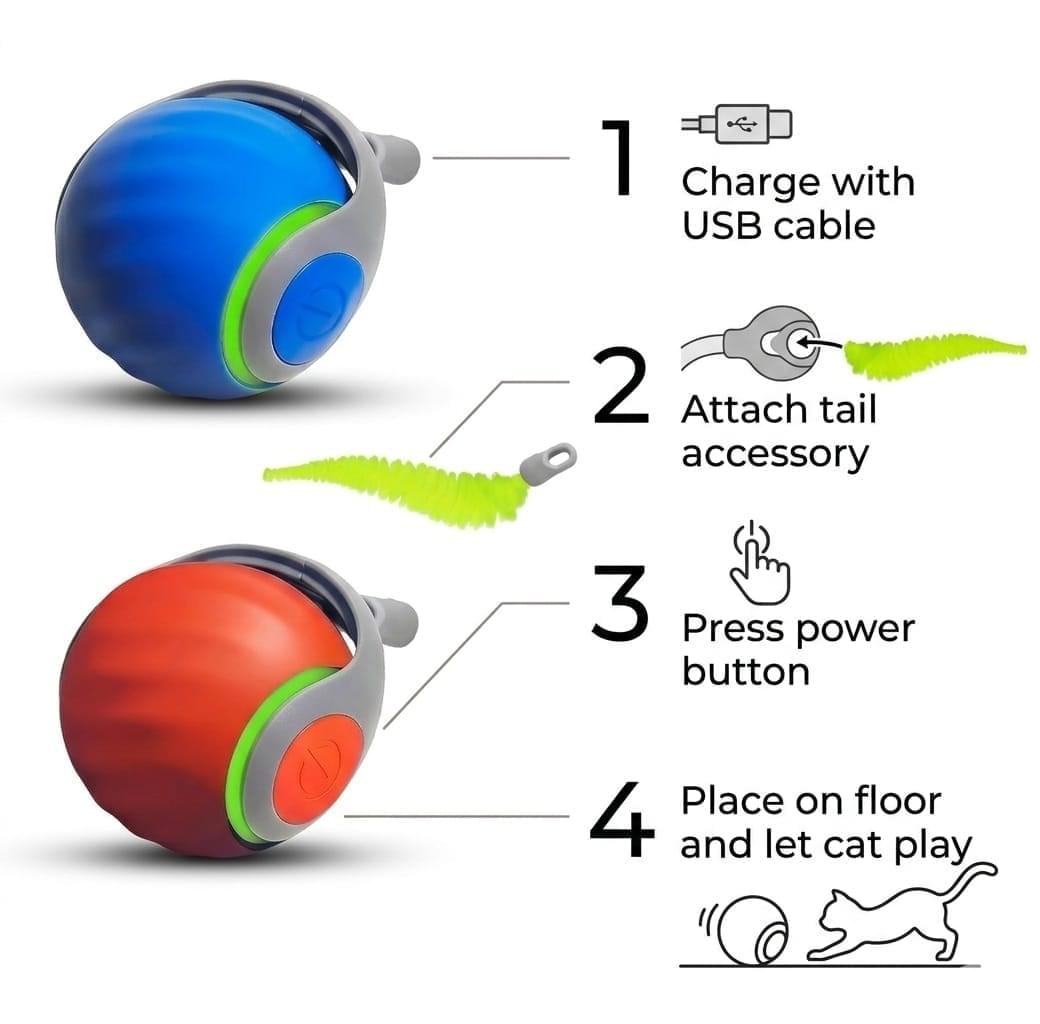 Intelligent Cat Teasing Ball with Short Tail – USB Rechargeable Interactive Toy