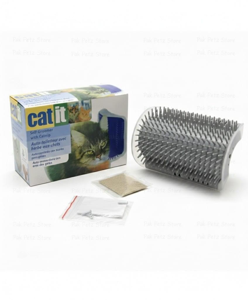 Cat Self-Groomer Corner Brush with Catnip – Wall-Mounted Massager